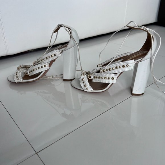 Aquazurra White Tulum Studded Fringe Lace -up Suede Sandals Size 38.5 NWOT - Picture 5 of 8